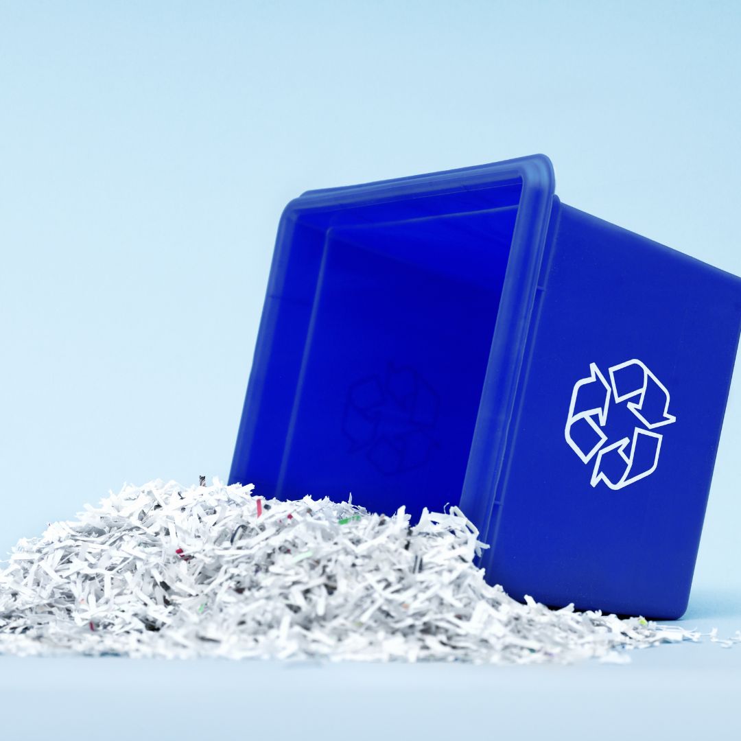 shredded paper in recycling bin
